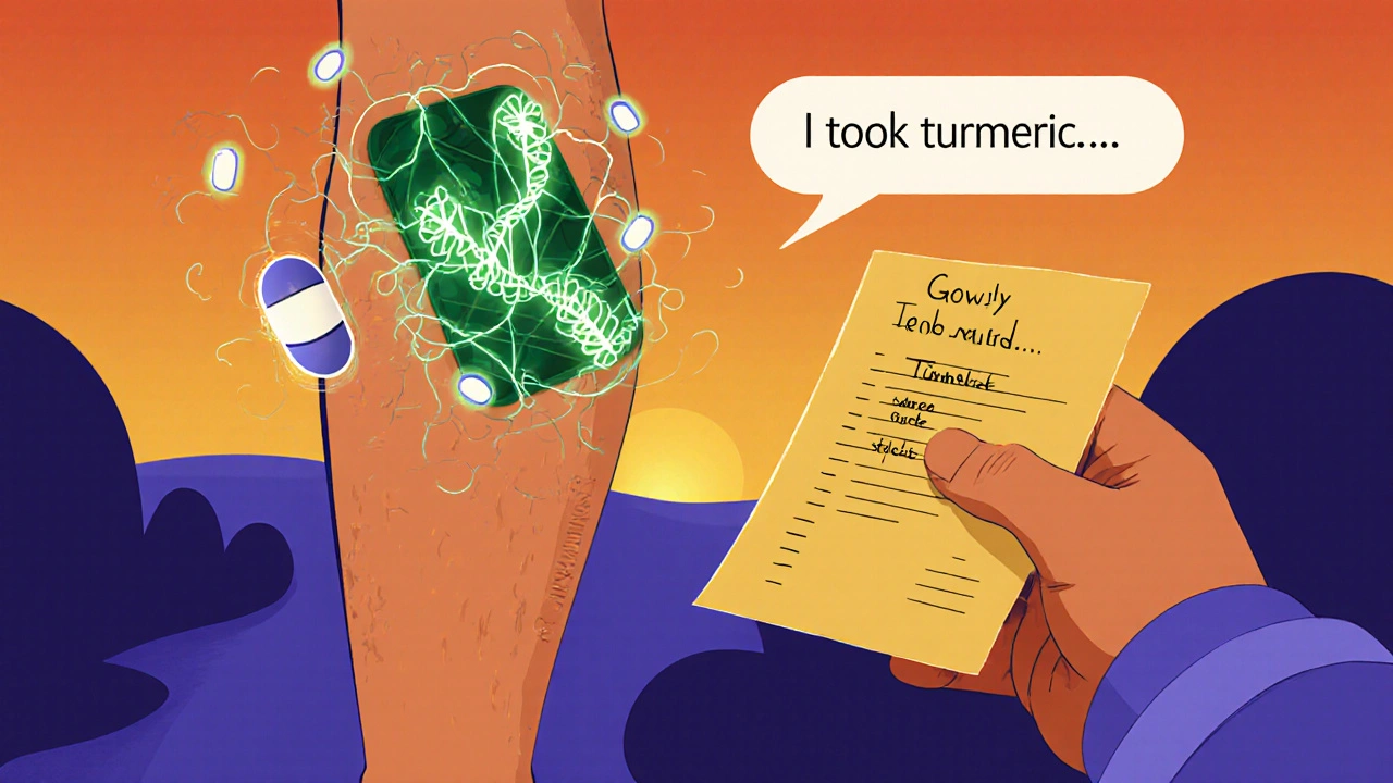A high-tech health patch glowing with drug data beside a simple handwritten medication list.