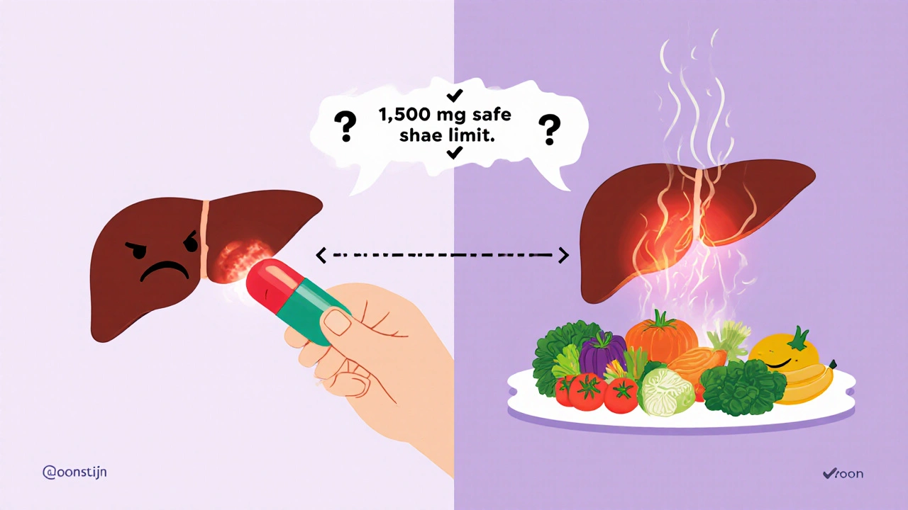 Split illustration: a stressed liver with a vitamin A capsule vs. a calm liver with colorful vegetables.