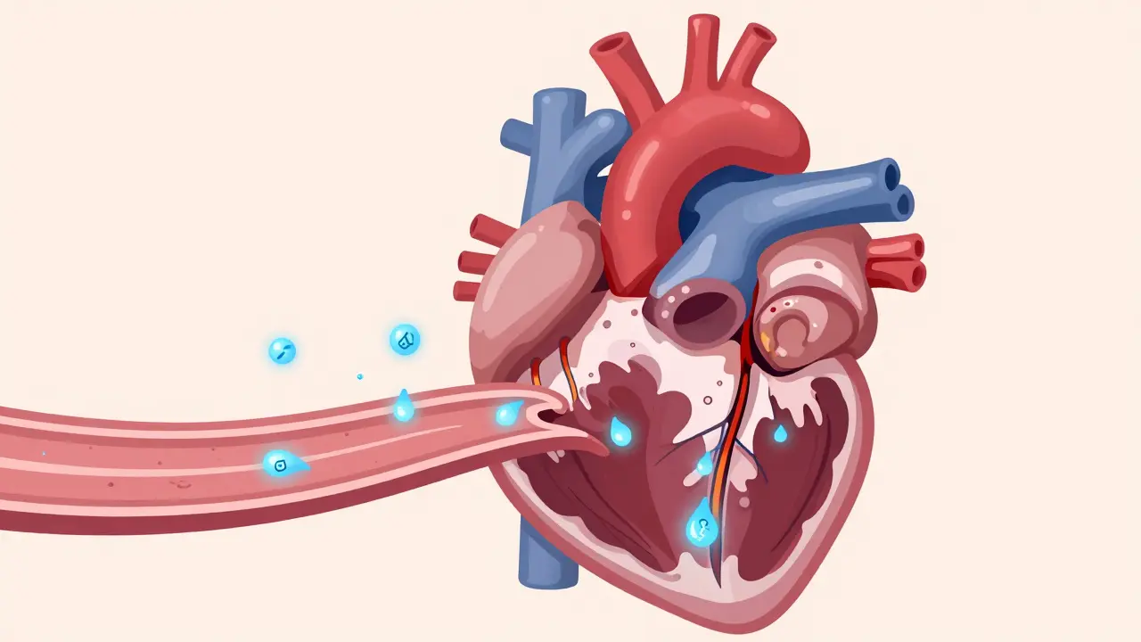 Illustration of heart releasing hormone markers into bloodstream