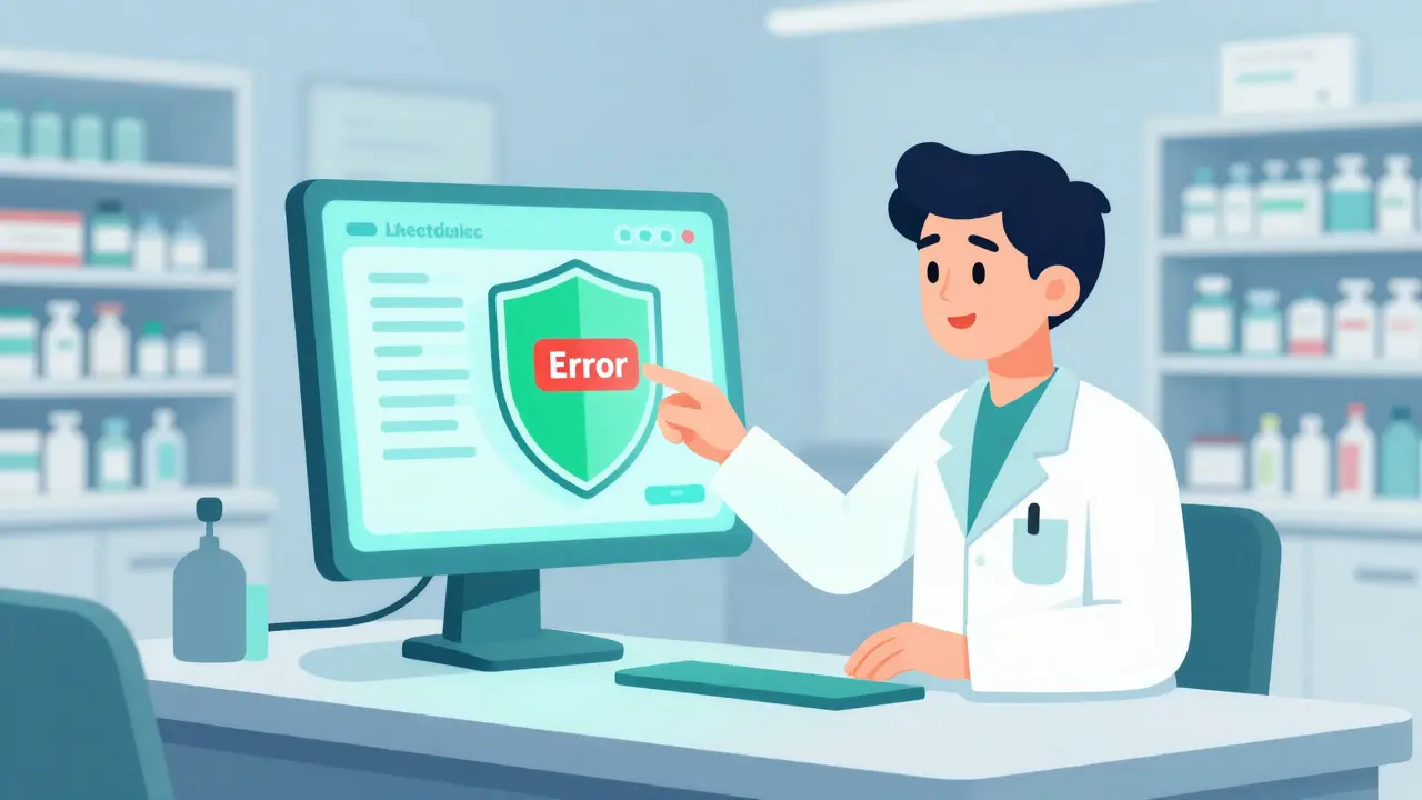 Pharmacist using EHR system to block medication error