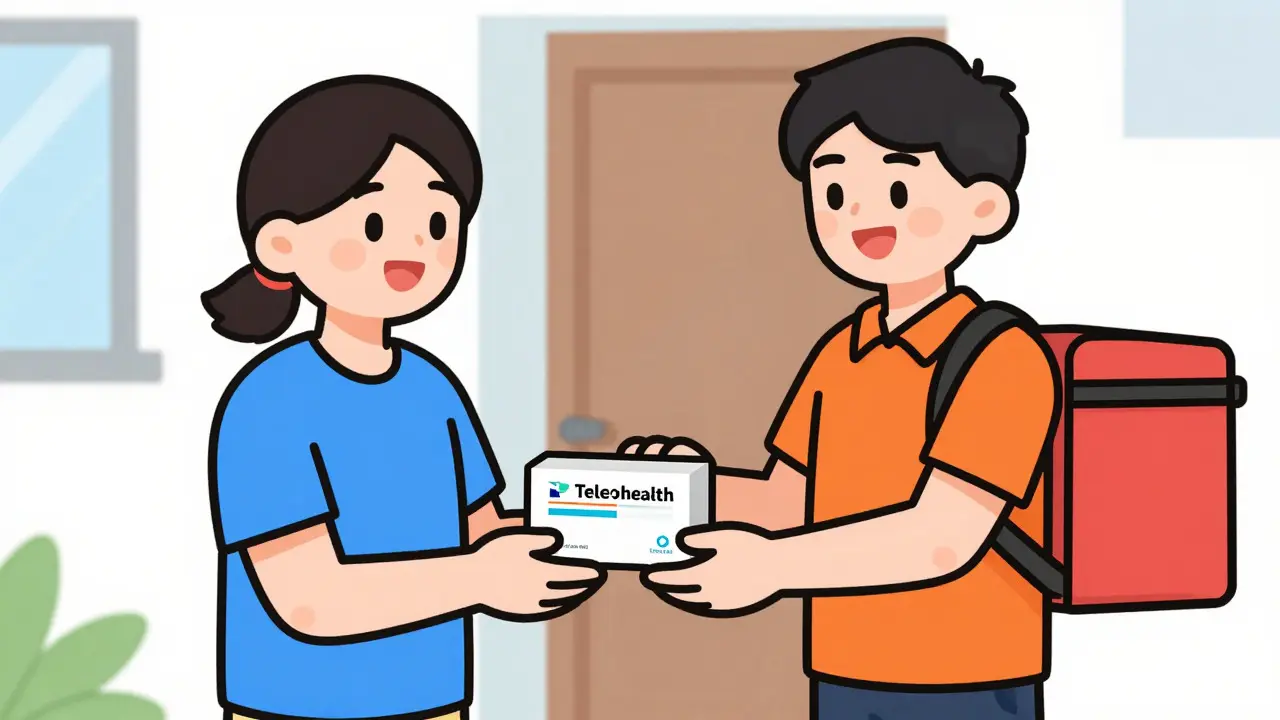 Happy patient receiving safe medication delivery in Atoom style