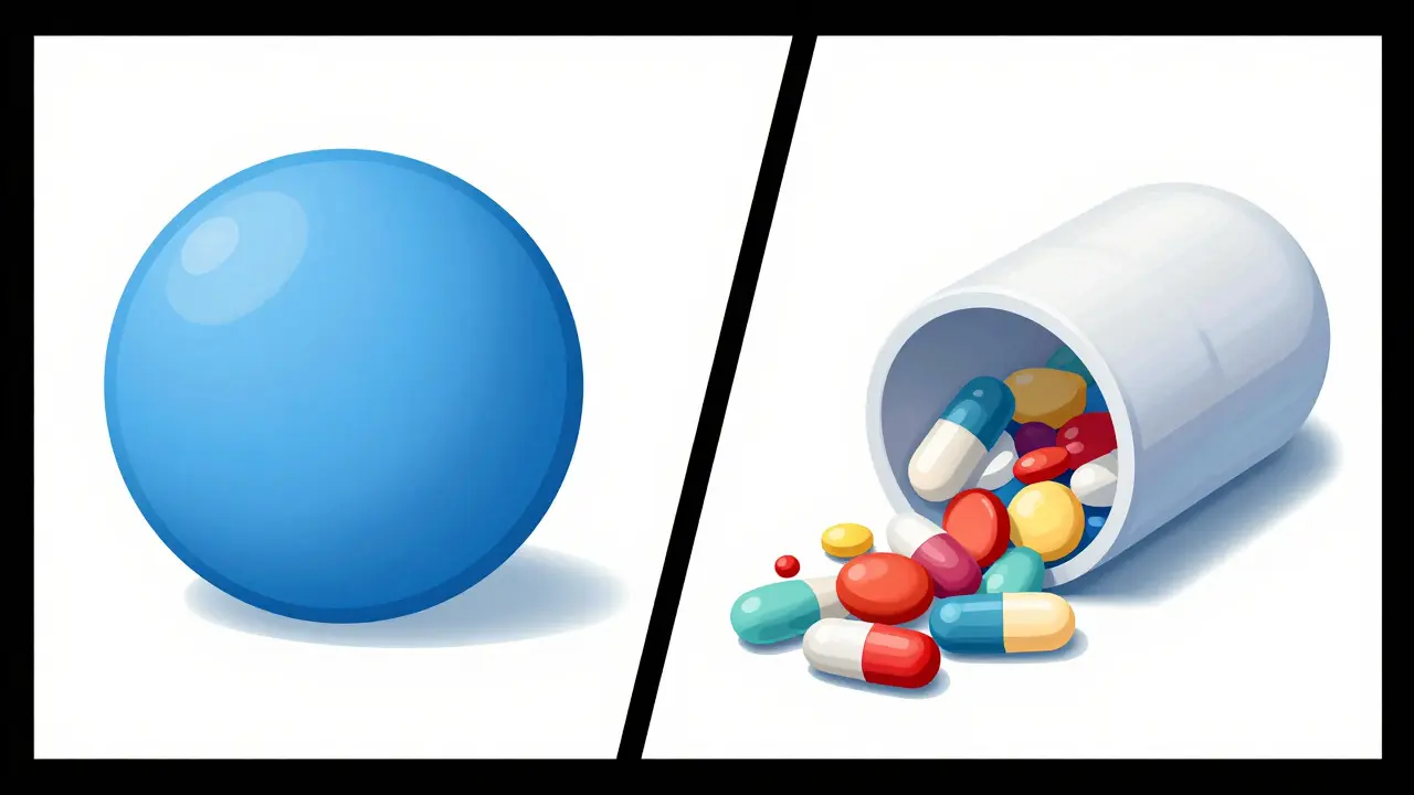 Illustration comparing brand vs generic pills showing different inactive ingredients