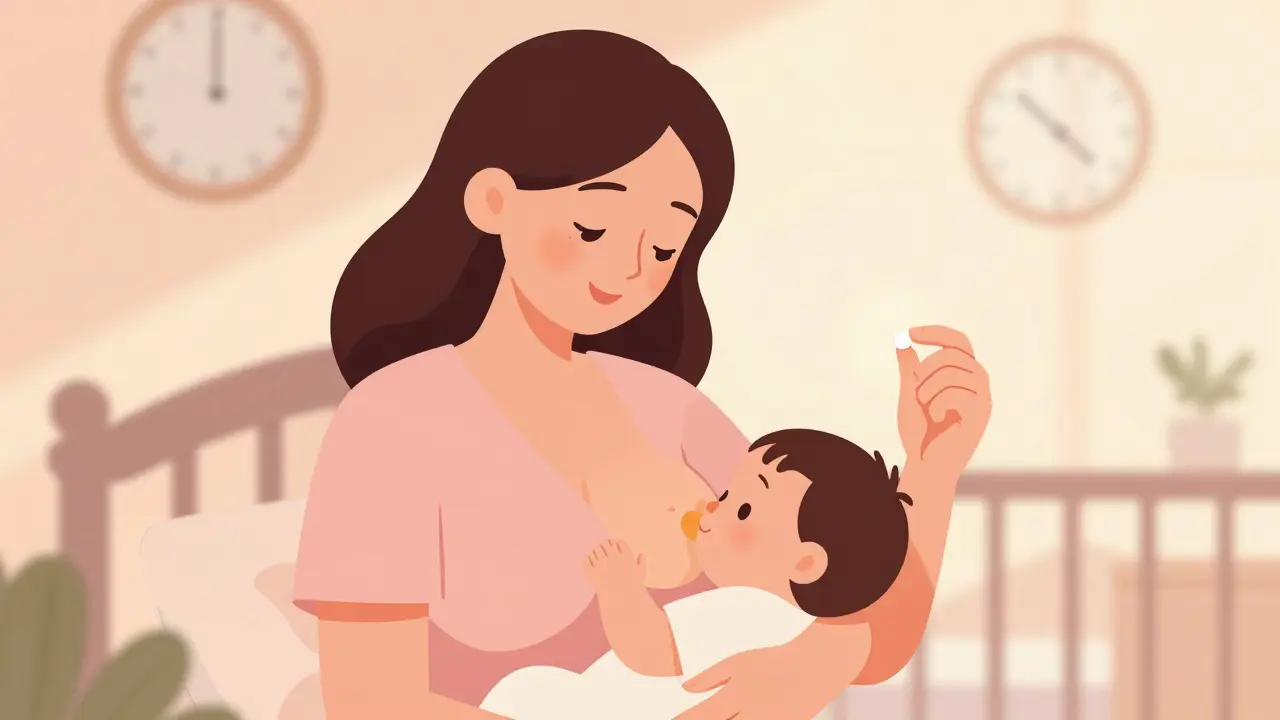 Mother breastfeeding after taking safe migraine medication