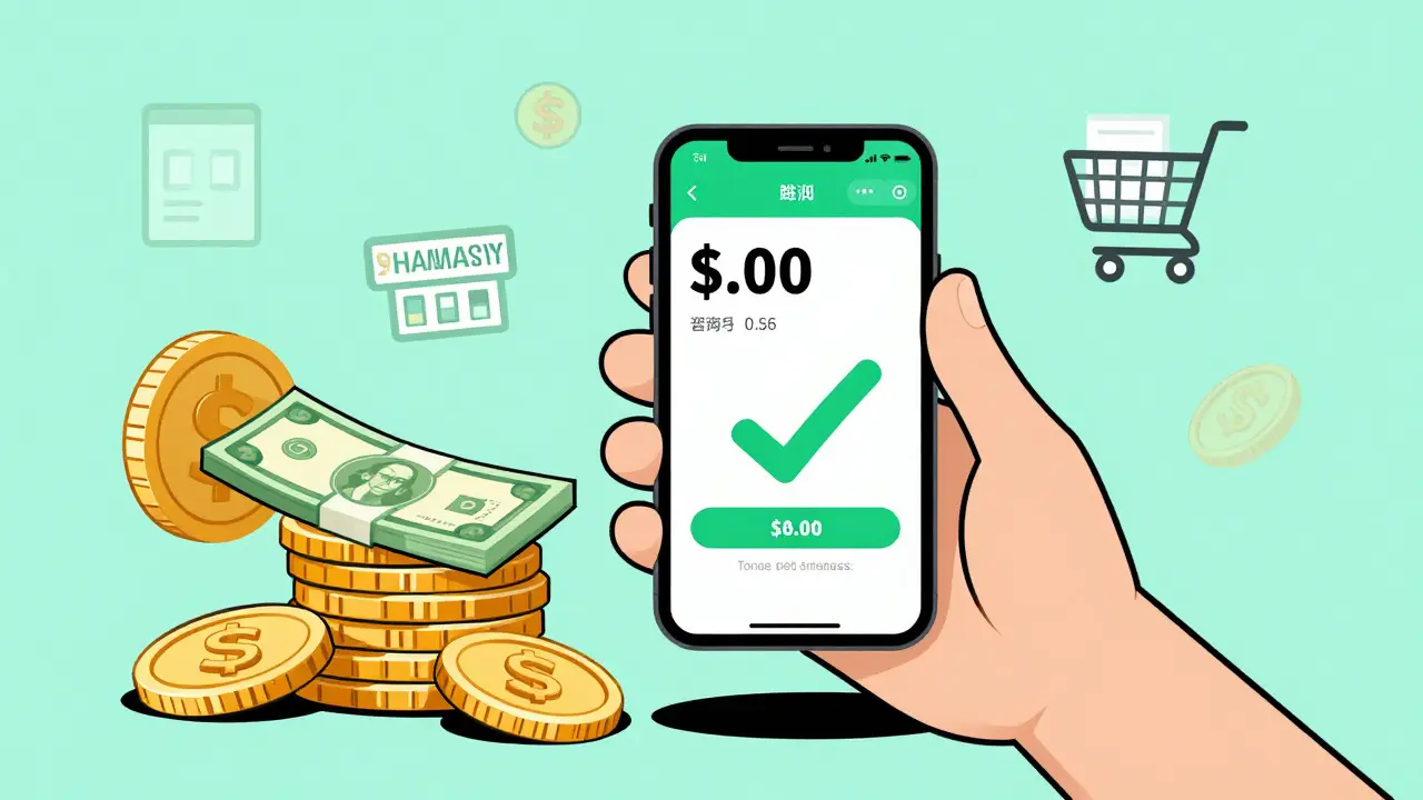 Person saving money using prescription discount app on phone
