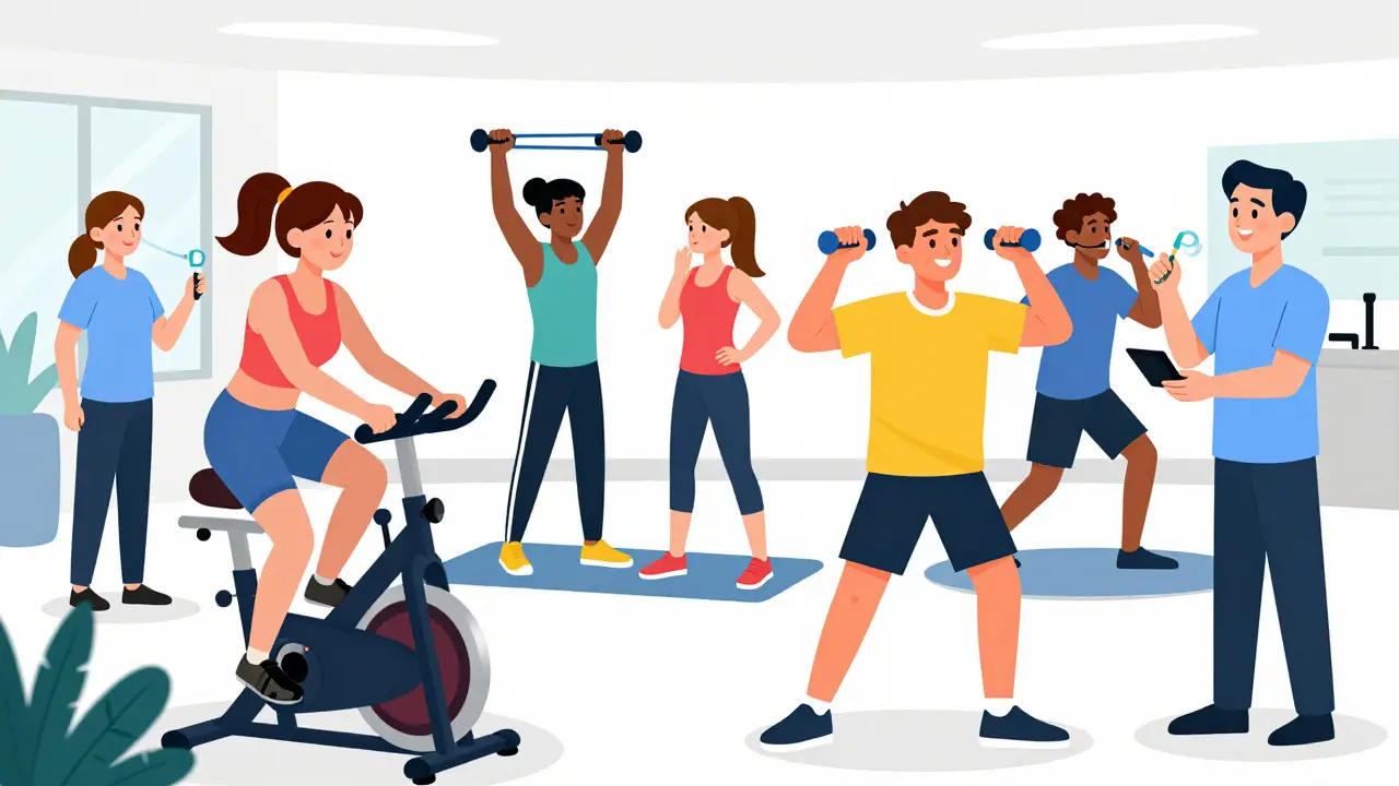 Group exercising in a supervised pulmonary rehab clinic