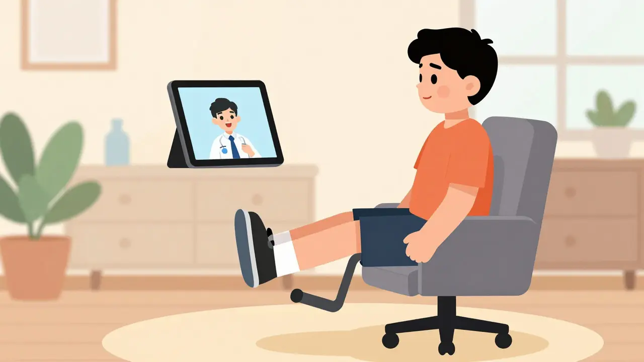 Patient doing home-based rehab exercises via video call