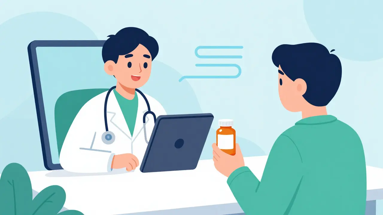 Telehealth doctor consulting with patient via tablet for prescription